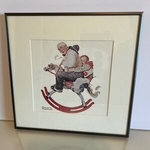 Vintage Norman Rockwell Custom Framed “Gramps on Rocking Horse” 13” x 14”